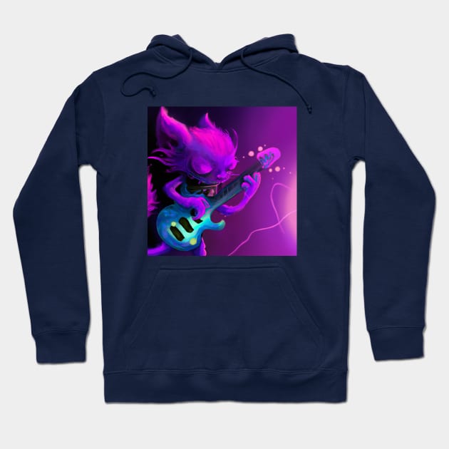 Purple Punk Rock Cat Shreds on the Electric Blue Guitar Hoodie by Star Scrunch